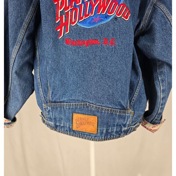Unisex Vintage 90s Planet Hollywood Blue Jean Denim Jacket SZ MED Washington, DC - Picture 8 of 14